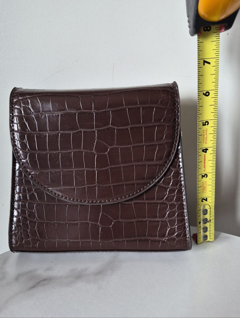 MANGO Mini Croc-Embossed Crossbody Purse – Chocolate Brown - Picture 10 of 12